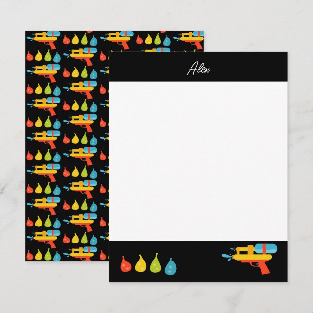 Vattenpistol & ballonger sommar barn anteckningskort (Fram/baksida)