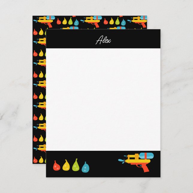 Vattenpistol & ballonger Sommarbarn Anteckningskort (Fram/baksida)