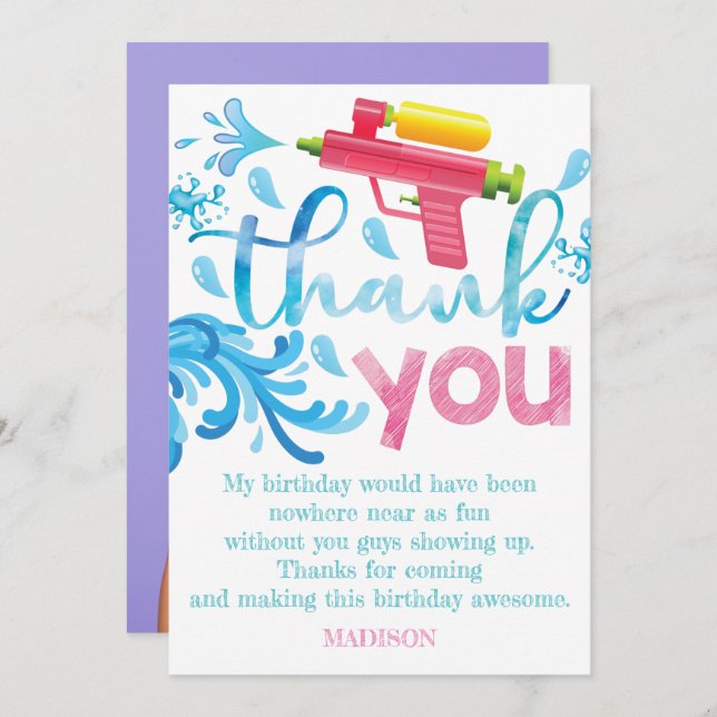 Vattenpistol Foto Sommar Födelsedagsfest Tack Kort (Fram/baksida)