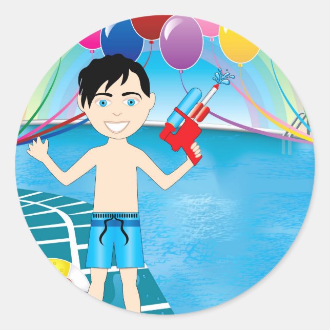 Vattenpistol Pool Pojke Runt Klistermärke (Framsida)