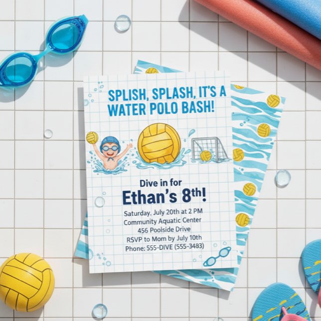 Vattenpolo Poolparty Pojkfödelsedagsinbjudan Inbjudningar (Skapare uppladdad)