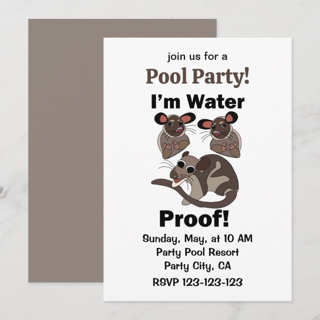 Vattenpungdjur Jag är Vattentät Poolparty Inbjudningar (Fram/baksida)