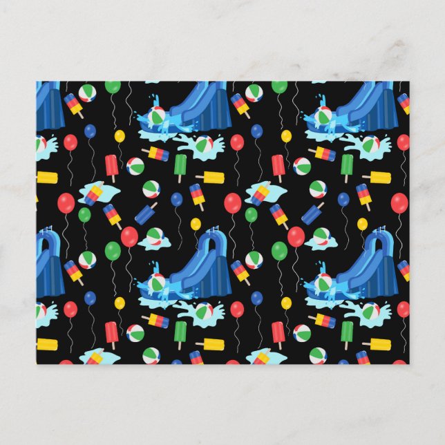 Vattenrutschbana Barn Sommar Pojke Flicka Kul Vykort (Framsida)