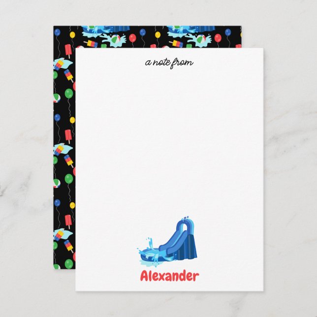 Vattenrutschbana Barn Sommar Stänk Stänk Födelseda Anteckningskort (Fram/baksida)