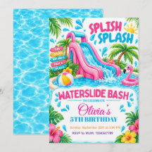 Vattenrutschbana Bash Sommarfödelsedagsinbjudan