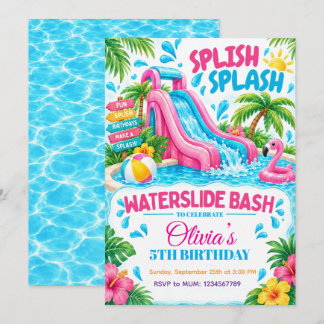 Vattenrutschbana Bash Sommarfödelsedagsinbjudan Inbjudningar