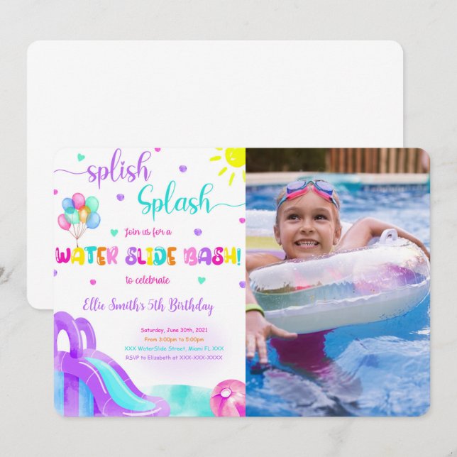 Vattenrutschkana Foto Inbjudan (Fram/baksida)