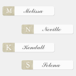 Vattensäkra etiketter med Rustik burlap monogram