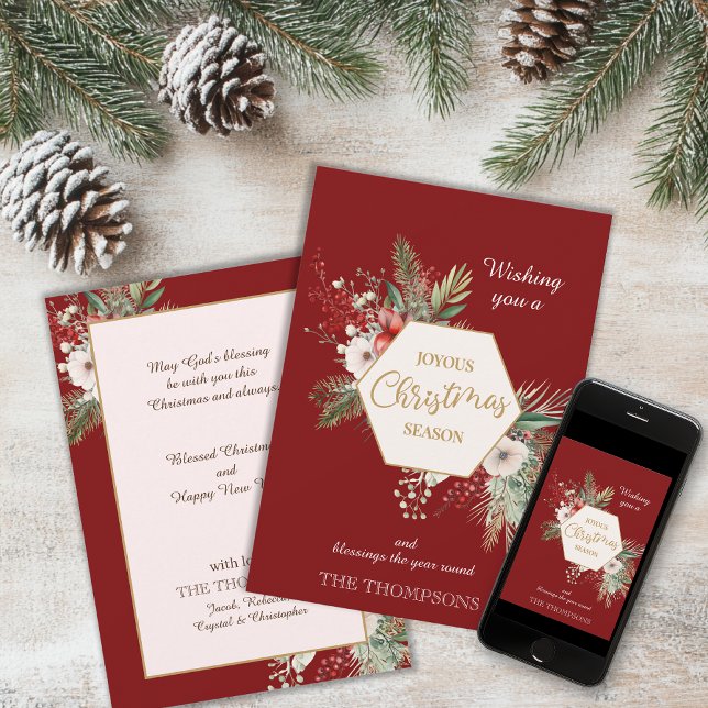 Vattensfärg Botaniskt julnamn Rött Julkort (Skapare uppladdad)