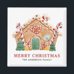 Vattensfärg Festive Gingerbröd - jul Magnet<br><div class="desc">God jul | Anpassadets helgdag magnet. Den har en vattenfärg mönster i ett giftigt gingerbrödhus med polkagrisar,  pepparfärger och maträtter. Anpassa genom att lägga till information. Den här anpassningsbarna är perfekten som en personlig gåva. Matchande objekt är tillgängliga.</div>