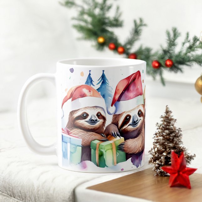Vattensfärg Festive Sloths jul Mugg (Skapare uppladdad)