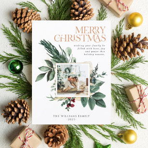 Vattensfärg Jul Botaniskt blad Ett foto Helg Vykort
