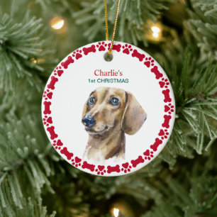Vattensfärg Jul Dachshund Jul Julgransprydnad Keramik