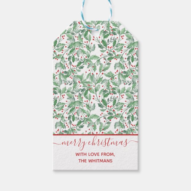 Vattensfärg jul Greenery Presentetikett (Framsidan)