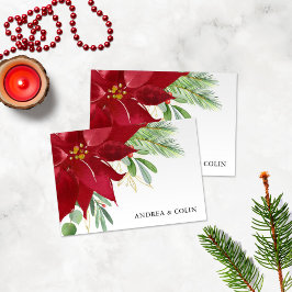 Vattensfärg Jul Helgdag Poinsettia Tack Kort