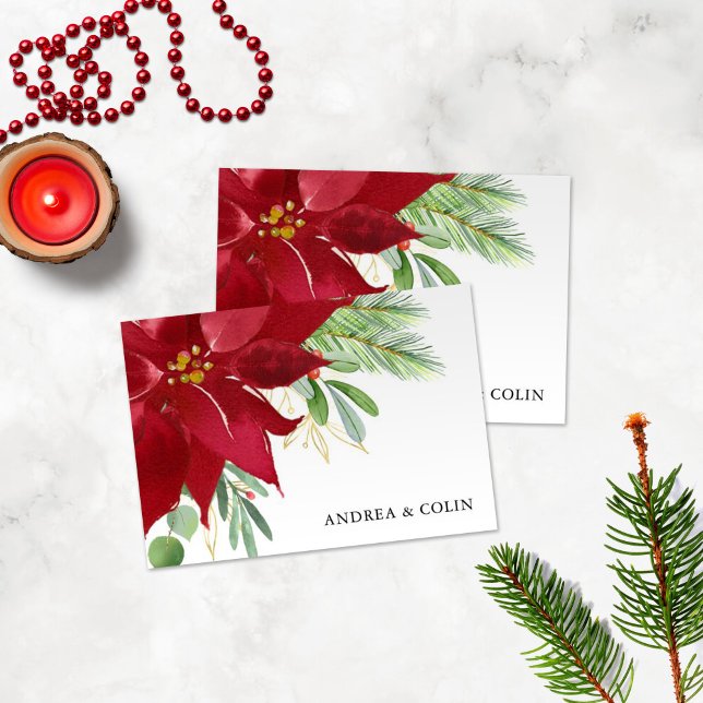 Vattensfärg Jul Helgdag Poinsettia Tack Kort (Skapare uppladdad)