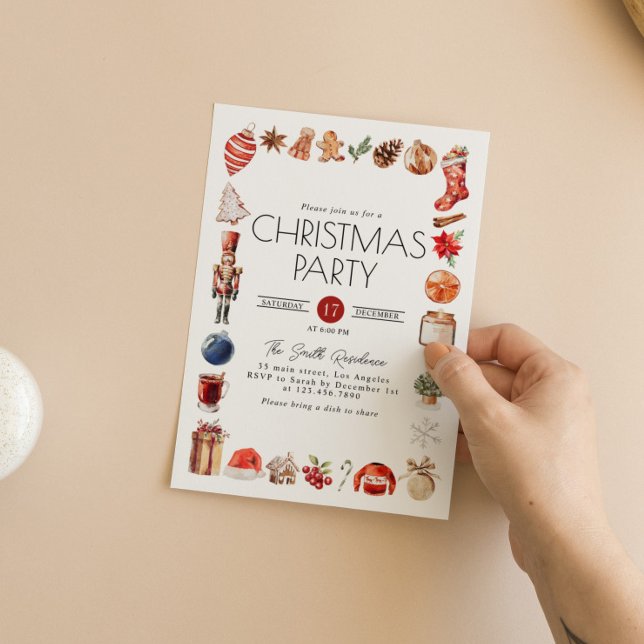 Vattensfärg Jul Inslag Middag Party Inbjudningar (Skapare uppladdad)