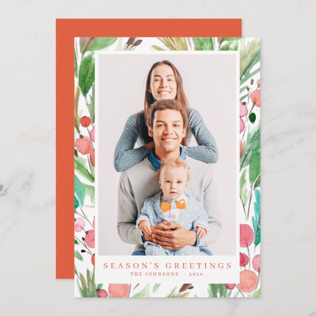 Vattensfärg Jul - Odling Botanicals Modern Julkort (Fram/baksida)