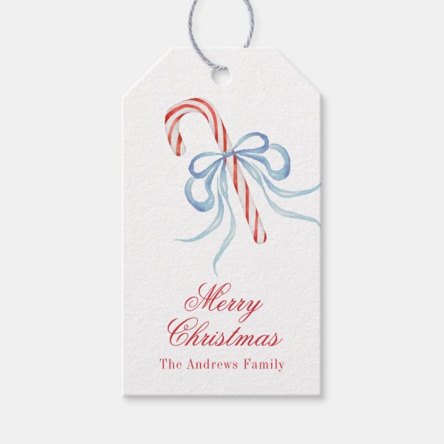 Vattensfärg, julblått Candy cane Presentetikett (Framsidan)