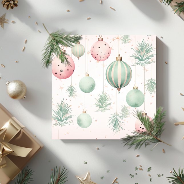 Vattensfärg Juldag bollar mynta och rosa Julkort (Watercolor Christmas balls mint and pink Holiday Card)