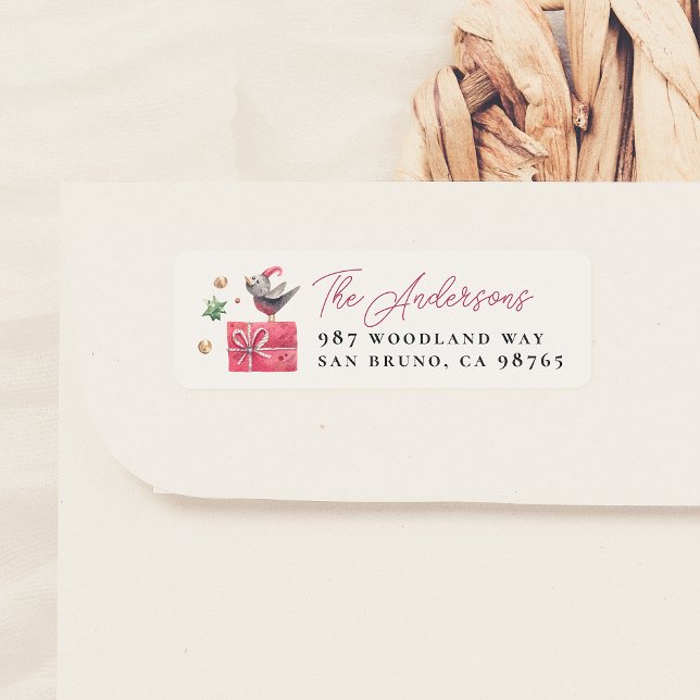 Vattensfärg: Julfågel och gåva Returadress Etikett (Skapare uppladdad)
