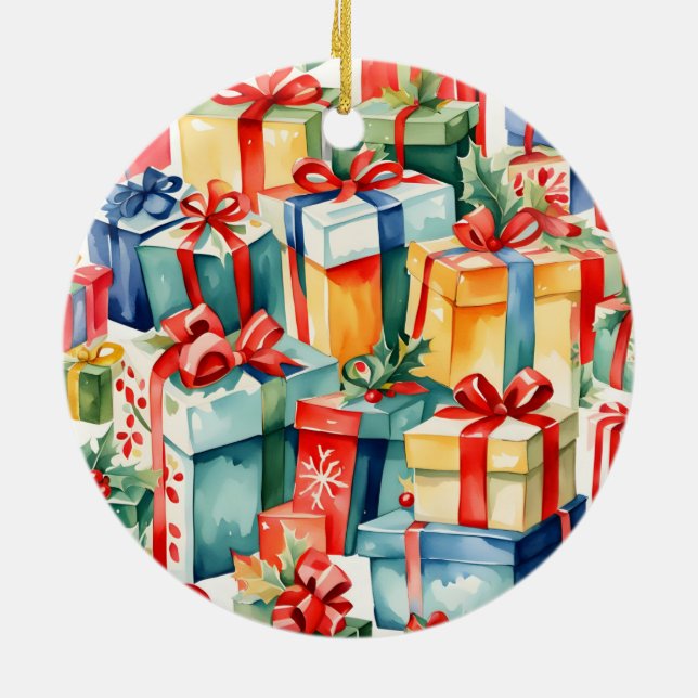 Vattensfärg Mönster i färgade julklappar Julgransprydnad Keramik (Baksidan)