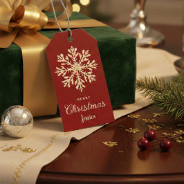 Vattensfärg Snowflake Red Anpassningsbar Jul Presentetikett