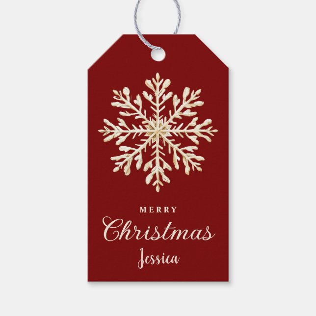 Vattensfärg Snowflake Red Anpassningsbar Jul Presentetikett (Framsidan)