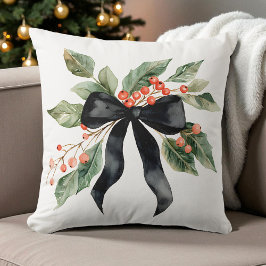 Vattensfärg Svart jul Bow Geen Löv Modern Kudde
