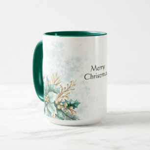 Vattensfärg Teal Blommigt jul Helgdag Mugg