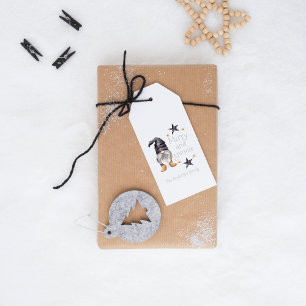 Vattensfärg Vinter Gnome Buffalo-kontroll jul Presentetikett