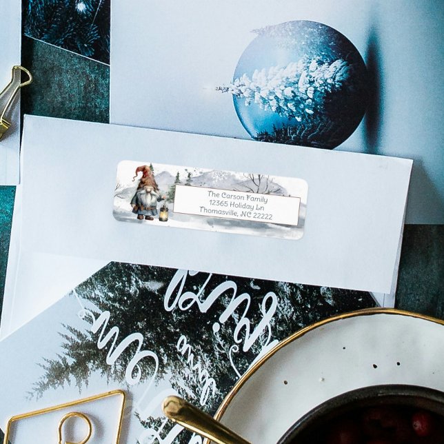 Vattensfärg Vinterjultomens Gnome Personlig Returadress Etikett (Watercolor Winter Christmas Gnome Personalized Address Label)