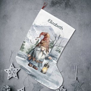 Vattensfärg Vinterjultomens Gnome Personlig Stor Julstrumpa