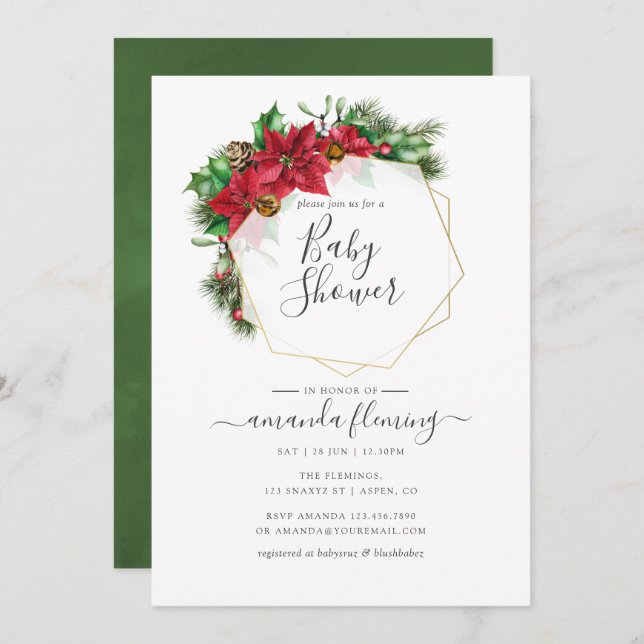 Vattensfärgad Blommigt - Geometric Baby Shower Inbjudningar (Fram/baksida)