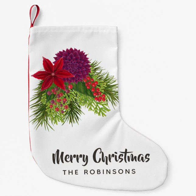 Vattensfärgad Blommigt jul Liten Julstrumpa (Framsidan)