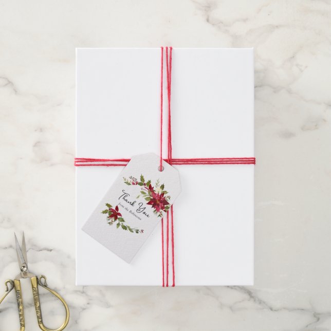 Vattensfärgad Blommigt jul Presentetikett (Med Snöre)