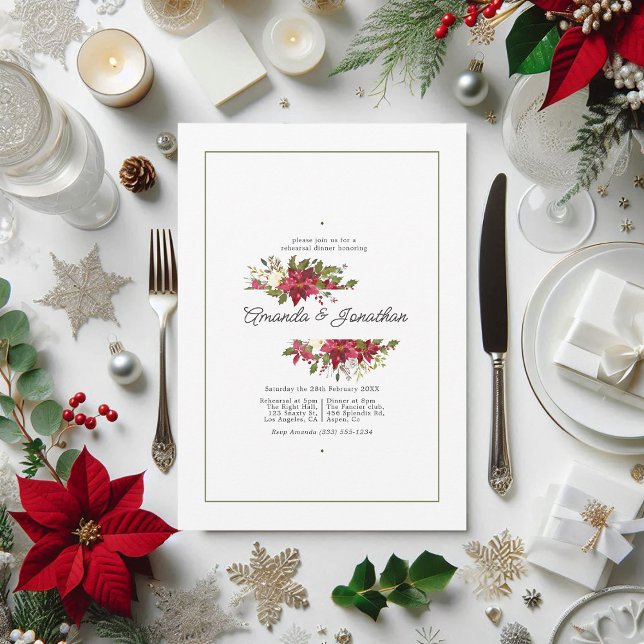Vattensfärgad Blommigt Julrepetitionsmiddag Inbjudningar (Watercolor Floral Christmas Rehearsal Dinner Invitation)