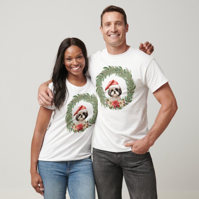 Vattensfärgad jul, Blommigt Hund design T Shirt (Unisex)