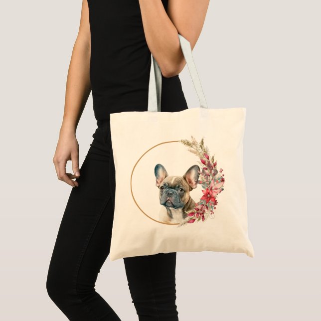 Vattensfärgad jul, Blommigt Hund design Tygkasse (Framsida (produkt))