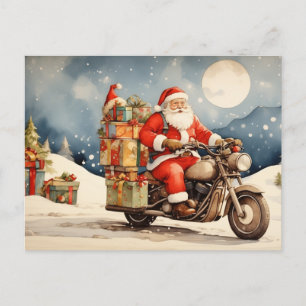 Vattensfärgad jul Jultomten på motorcykel Helg Vykort