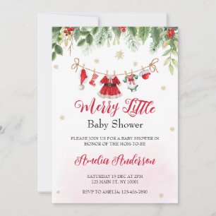 Vattensfärgad jul Merry Little Girl Baby Shower Inbjudningar
