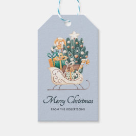 Vattensfärgad jul Sleighs Helgdag Blue Presentetikett