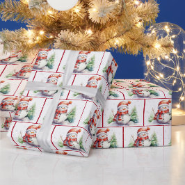 Vattensfärgad jul Snögubbe i Snöflingor Presentpapper