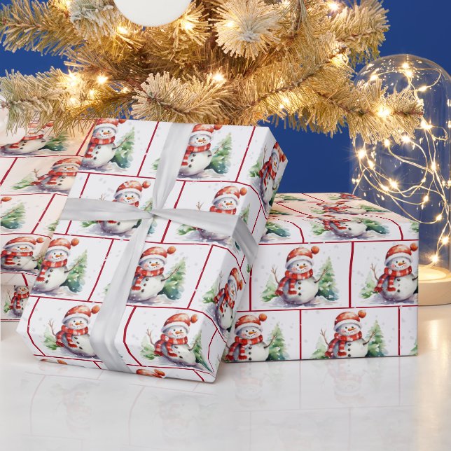 Vattensfärgad jul Snögubbe i Snöflingor Presentpapper (Helgdagar)
