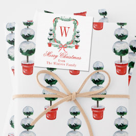 Vattensfärgad jul Topiary Monogram Vapensköld Anteckningskort