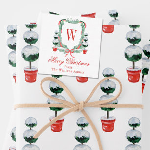 Vattensfärgad jul Topiary Monogram Vapensköld Anteckningskort