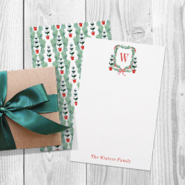 Vattensfärgad jul Topiary Monogram Vapensköld Brevpapper