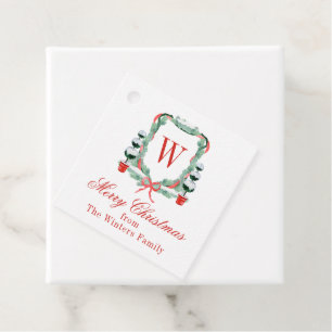 Vattensfärgad jul Topiary Monogram Vapensköld Gåvor Etiketter