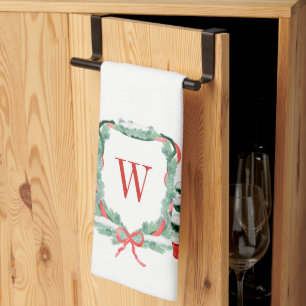 Vattensfärgad jul Topiary Monogram Vapensköld Kökshandduk