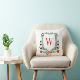 Vattensfärgad jul Topiary Monogram Vapensköld Kudde